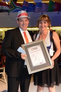 Pictured here is Brad Alder the Chairman of the Exhibition and Events Association of Southern Africa with Lorraine Strydom from the SCC - Venue Employee  2014