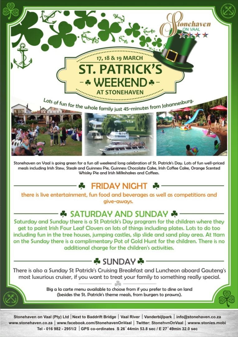 St. Patrick's Day, Irish celebration, things to do, where to go in the Vaal, Vanderbijlpark, Vaal Triangle, weekend activities, St. Patrick's weekend, March activities