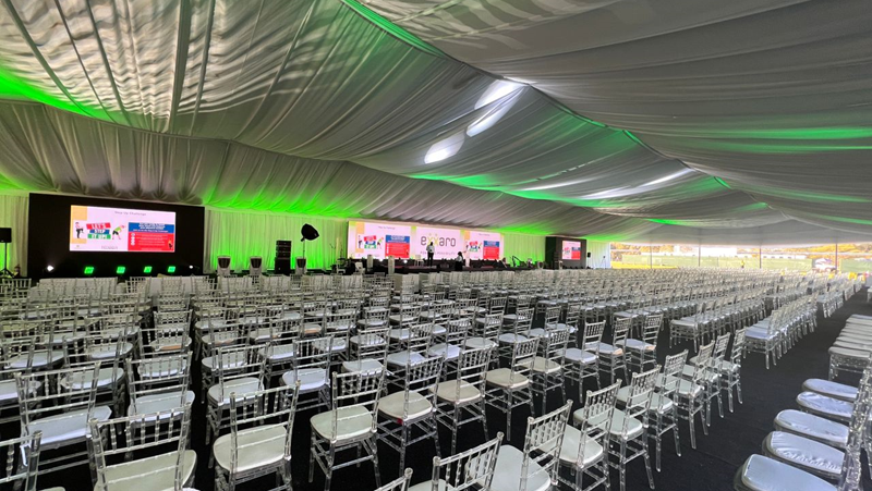 The Exxaro Sustainability Summit 2023 marquee used only 11 fans to keep the tech cool, despite 32-degree temperatures